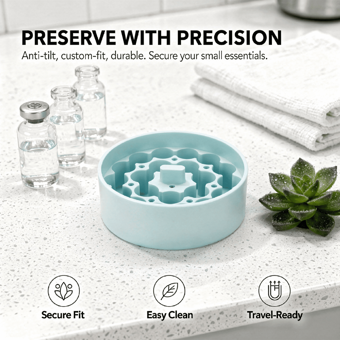 2-Piece Silicone Vial Storage Insert Set, Anti-tilt Organizer for 3ml Small Containers, Custom-fit Multi-hole and Four-slot Holder