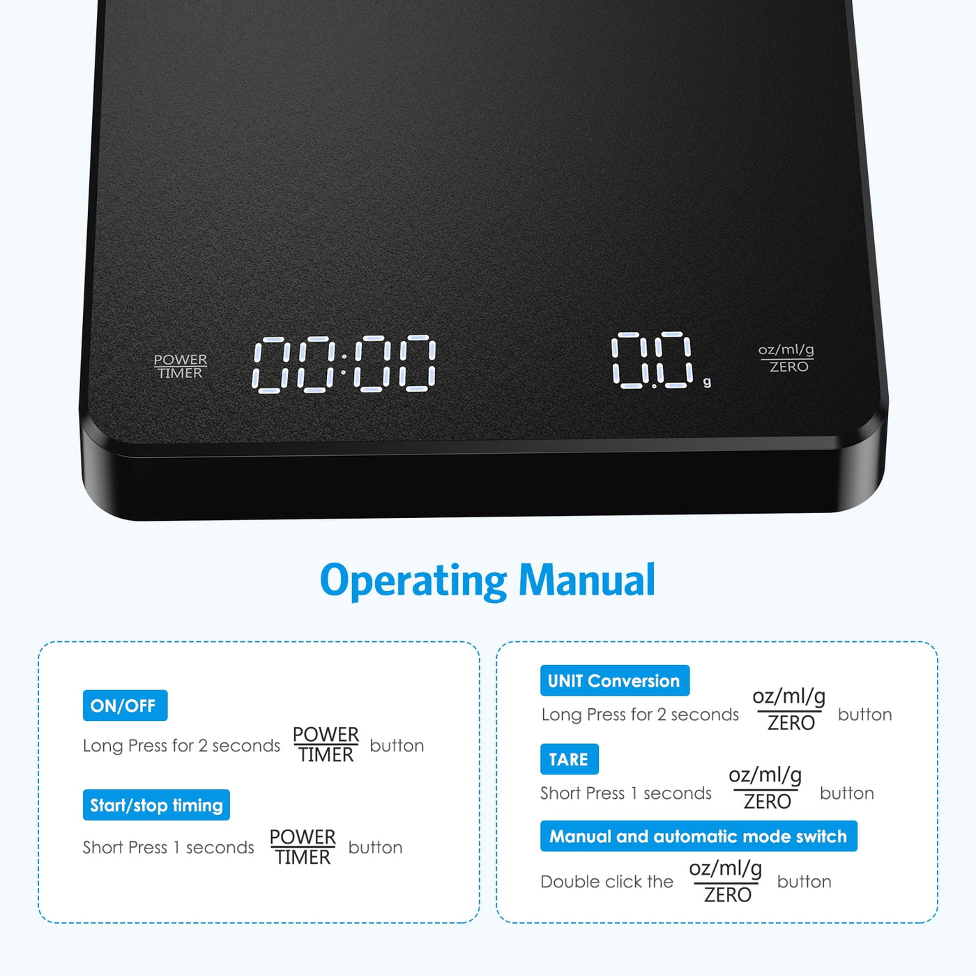 Digital Scale, Amir 3kg/0.1g Coffee Scale Rechargeable Pour-over Digital Coffee Scale with Touch Sensor LED Display Precise Scale for Kitchen Home