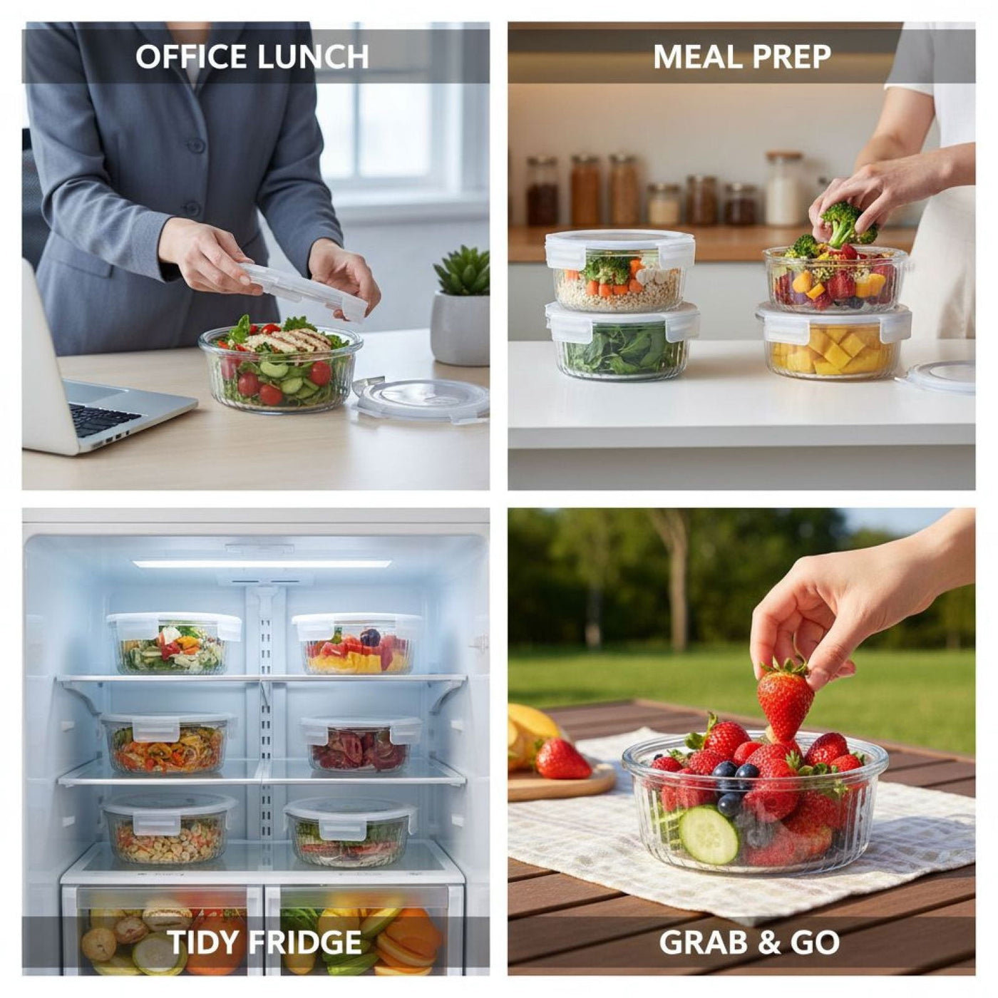 4-Piece Glass Lunch Box Set, Leakproof Borosilicate Food Storage Containers, Stackable, 14.2 Fl Oz 5.12 X 2.09 in