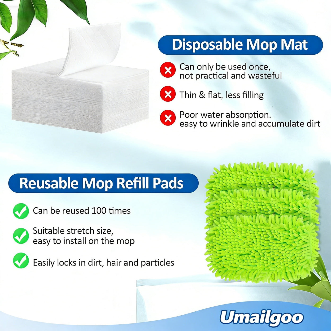 4-Piece Reusable Microfiber Mop Pads Compatible with Sweeper Mop, Replacement Wet Mopping Pad Refills and Washable Dry Sweeping Cloths for