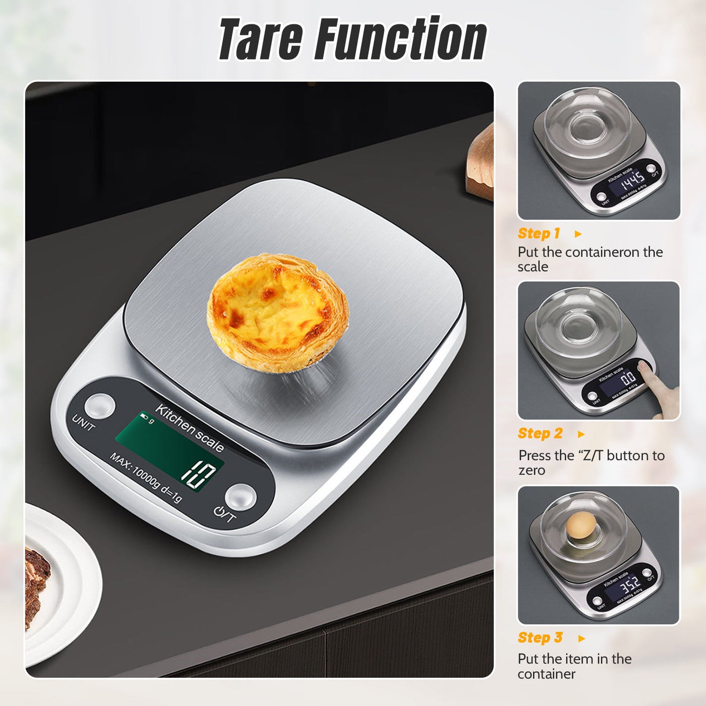 Food Scale, 22 Lb Digital Kitchen Scales, Weight Ounces and Grams for Cooking and Baking, 9 Units with Tare Function, LCD Display
