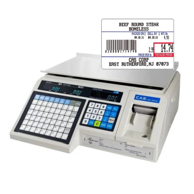 Cas Lp-1000n Scale with Label Printer, 30lb Capacity Ntep Certified Label Scale for Legal Trade, Features 54 Speed Keys and 4, 000 Plus