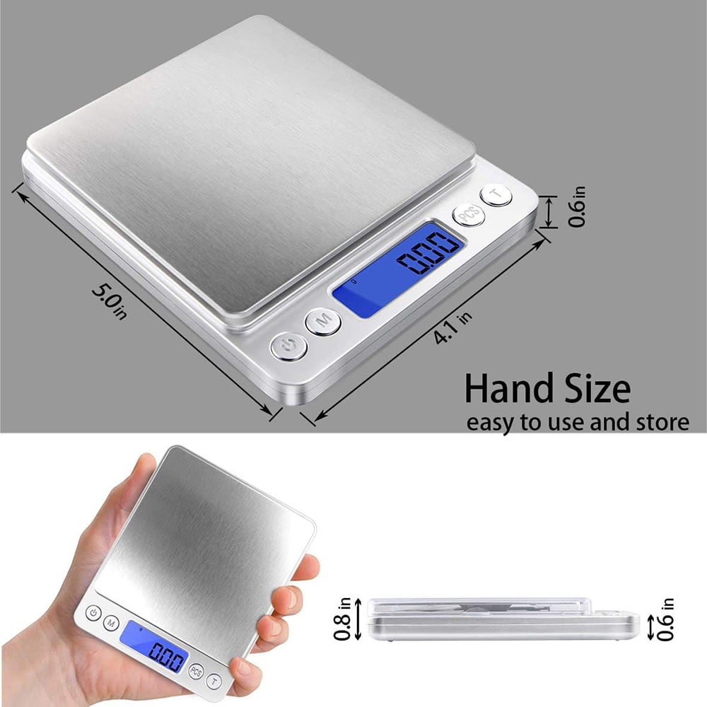 Digital Gram Scale with 2 Trays, 2000g/ 0.1g Small Jewelry Scale, 9 Units Gram Scales Digital Weight Gram and Oz, Tare Function