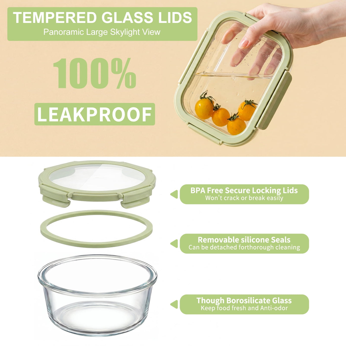 36-Piece Glass Food Storage Containers with Tempered Lids Set, Borosilicate Oven-Safe(-4°F~950°F), Airtight Meal Prep Lunch Box Containers (18