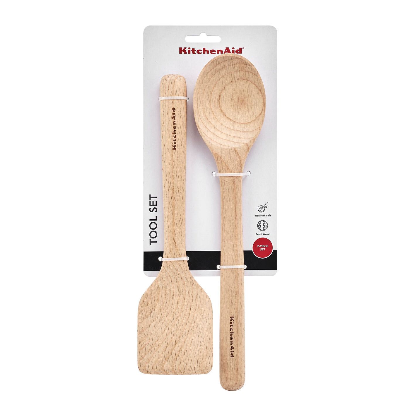 2-Piece Wooden Kitchen Cooking Utensils Set, Beech Wood, for Cooking, Mixing, Serving and Nonstick Cookware