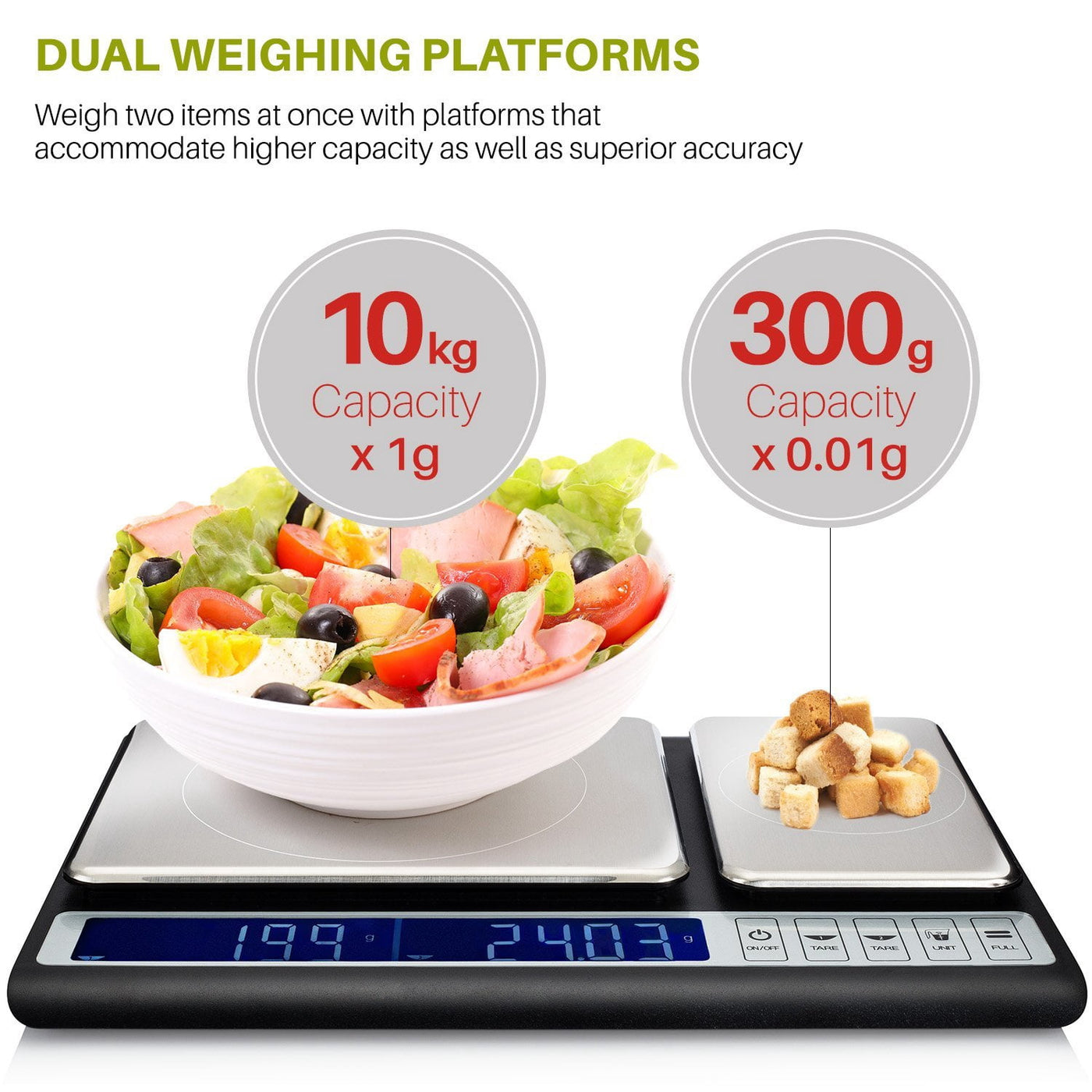 Smart Weigh 10kg X 0.01g Premium Dual Platform Digital Kitchen Food Scale, for Accurate Kitchen, Food and Portion Weighing