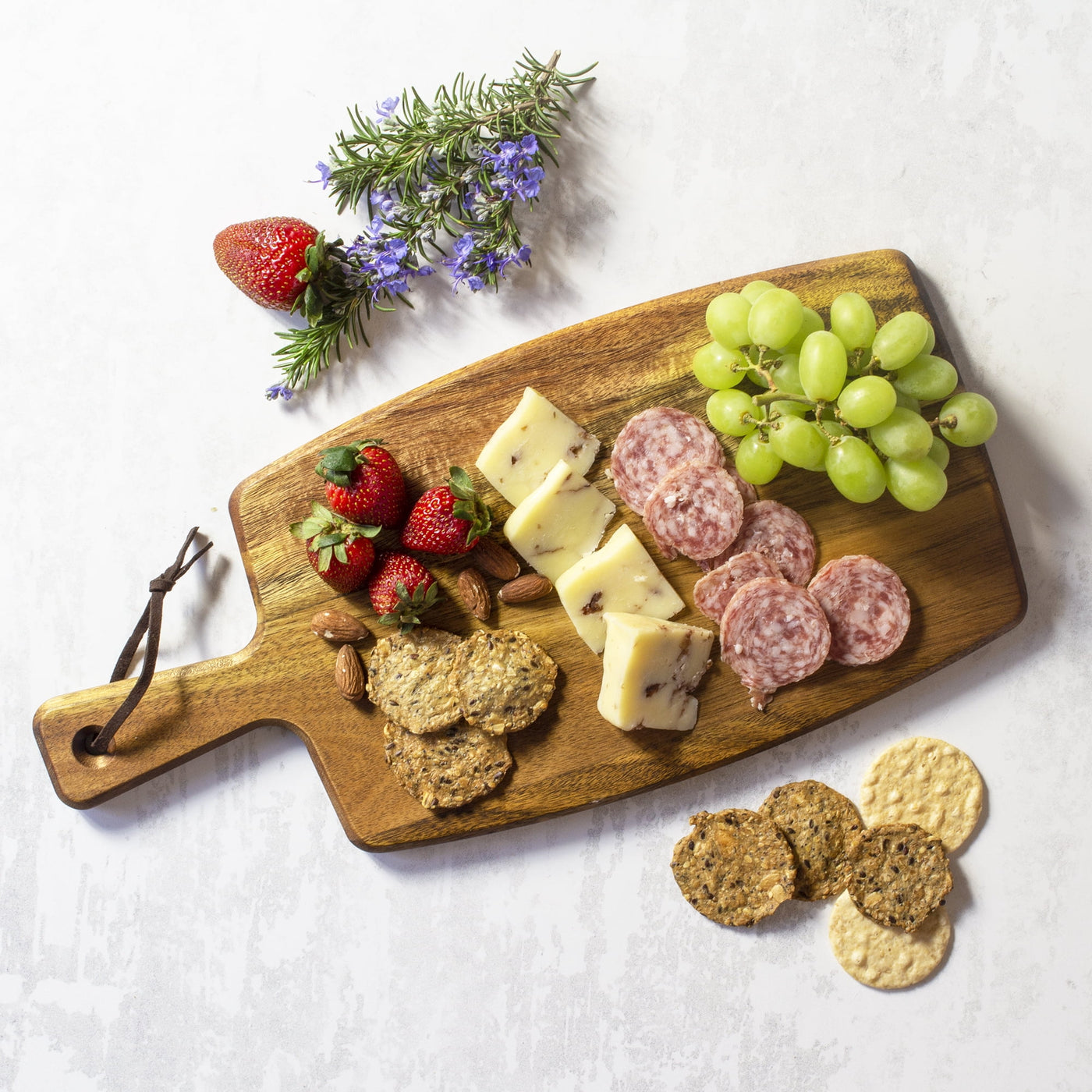 Rock and Branch Acacia Wood Serving Paddle, Wood Cutting Board with Handle for Kitchen and Charcuterie Boards
