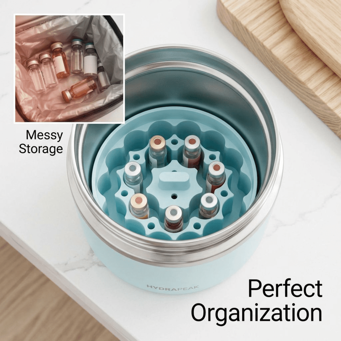 2-Piece Silicone Vial Storage Insert Set, Anti-tilt Organizer for 3ml Small Containers, Custom-fit Multi-hole and Four-slot Holder