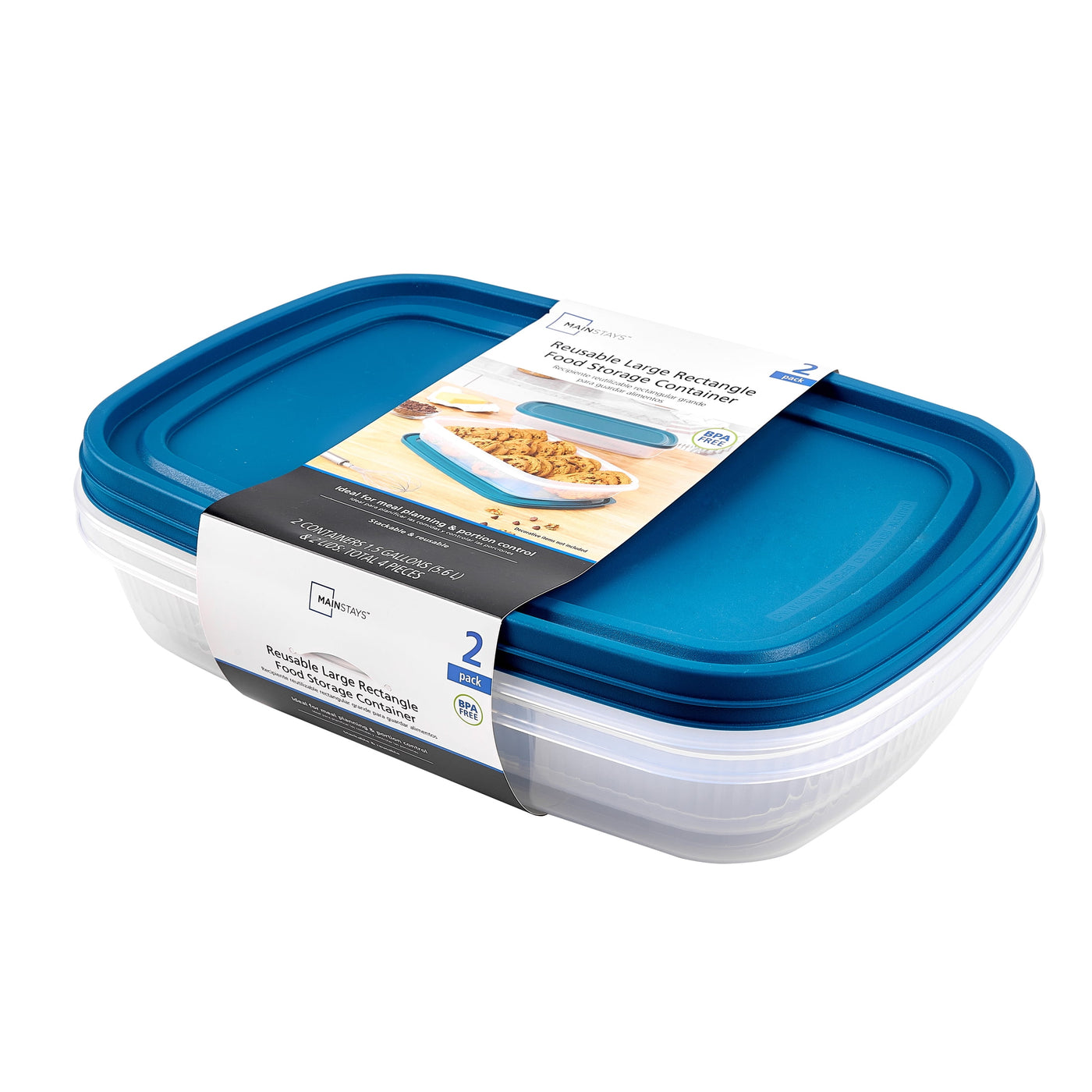 Reusable Food Storage Containers, Large Rectangle, Plastic, 2-Pack, 2 Containers with Lids, 1.5 Gallons, Ideal for Meal Planning