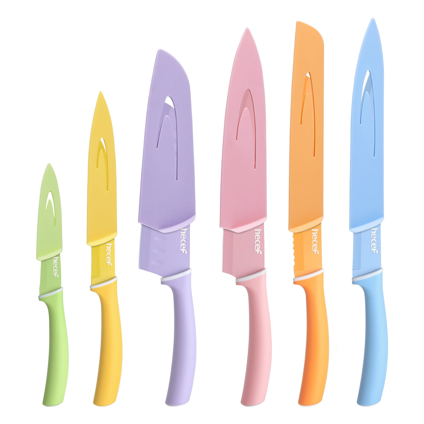 6-Piece Kitchen Knife Set, Colorful Coated Stainless Steel Sharp Cooking Knives, Dishwasher Safe, for Chopping, Slicing and Everyday Food Preparation