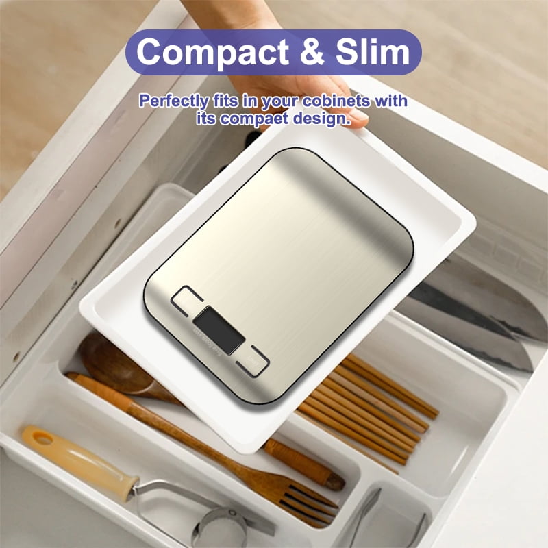 Food Scale for Kitchen, 22lb/10kg Digital Food Kitchen Scale Stainless Steel with 5 Units, LCD Display Digital Scales for Coffee, Baking, Cooking