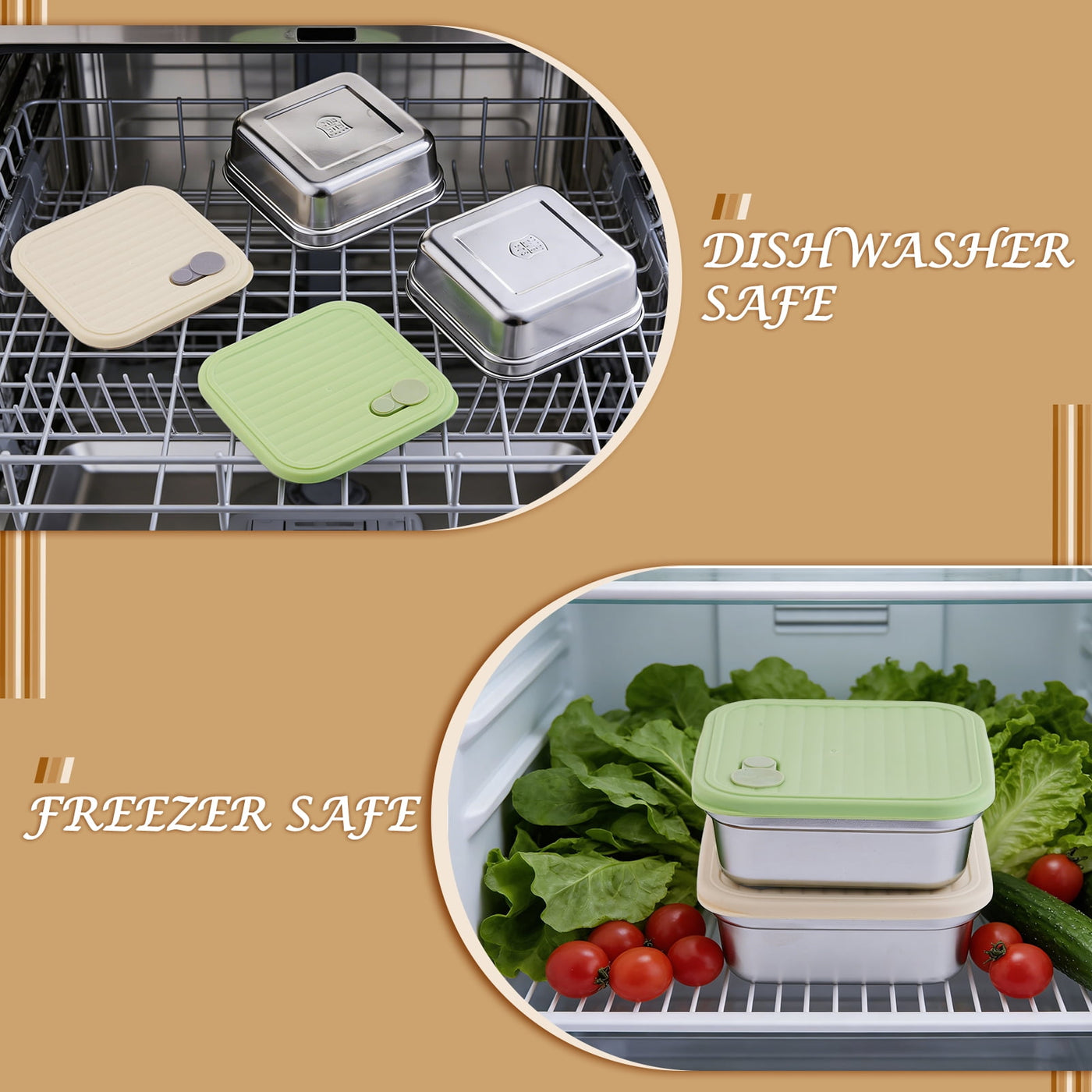 2-Pack Sandwich Containers, 20oz Stainless Steel Sandwich Box with Lids, Reusable Metal Meal Prep Lunch Boxes, BPA-FREE