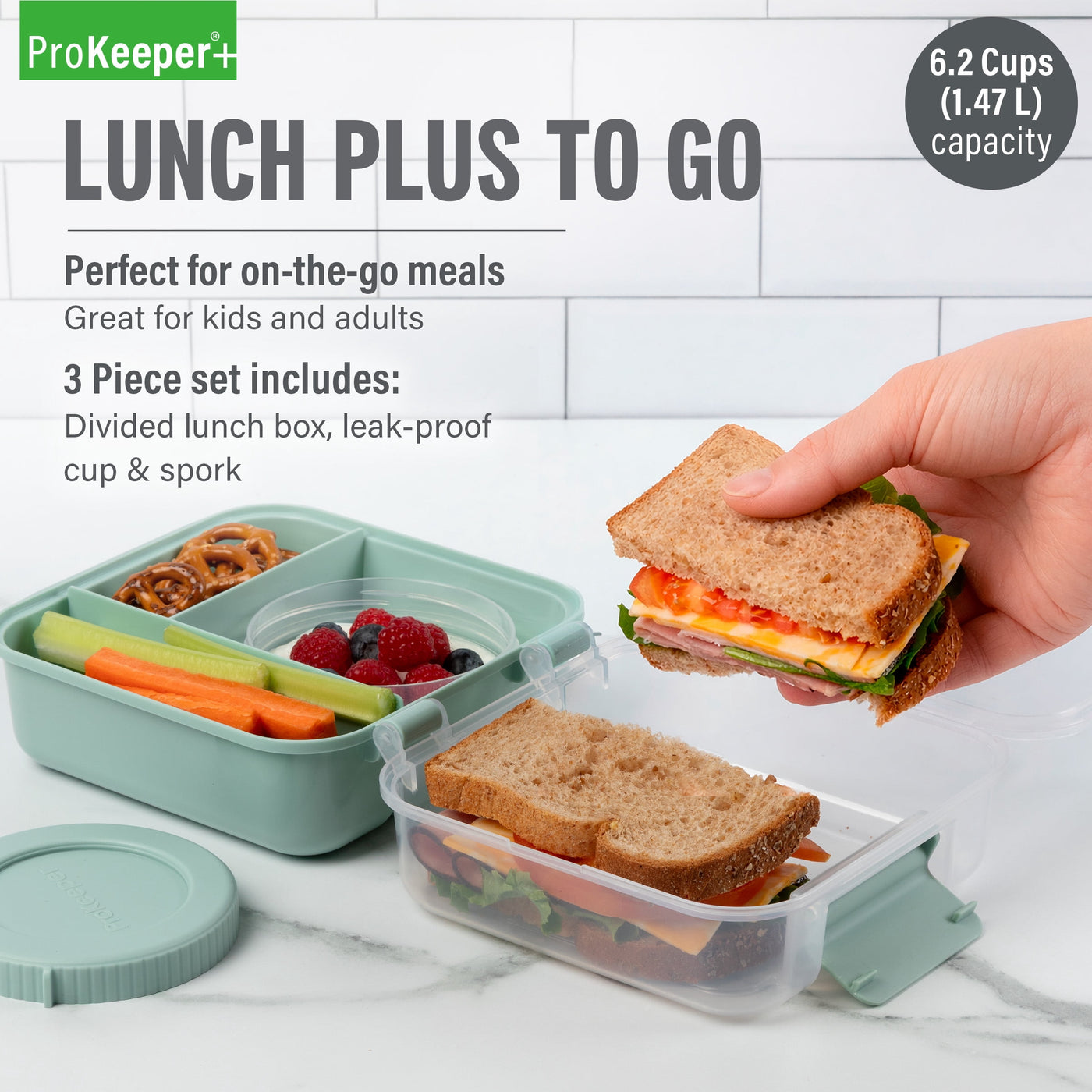 + Plastic Lunch Plus to Go, Well Suited to Hot or Cold Meals Away From Home, for Everyday Home Kitchen Cooking, Storage and Organization