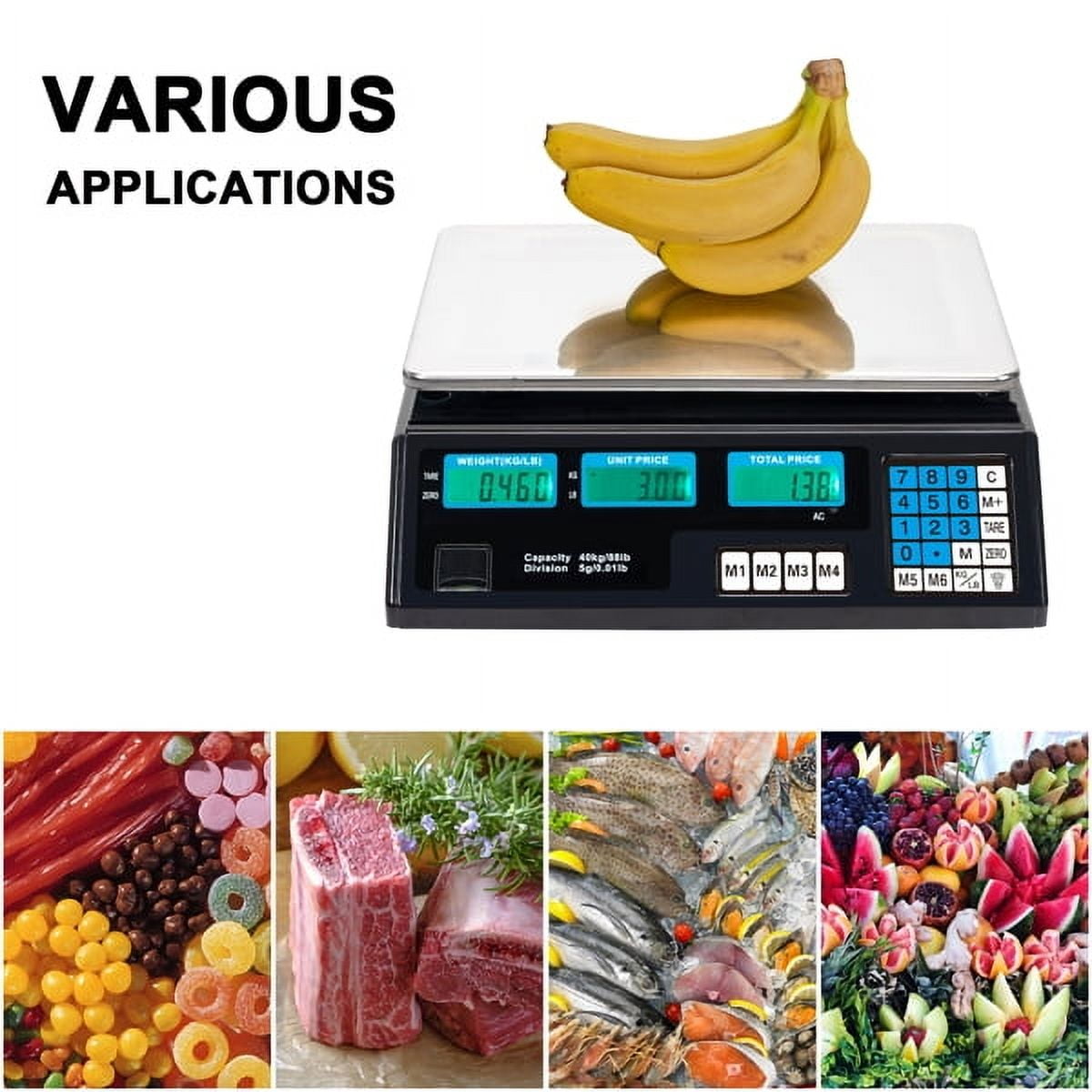 Computing Scale, 40kg/5g Digital Retail Scale / Backlit Lcd, Plu Memory and Accounting, for Accurate Kitchen, Food and Portion Weighing