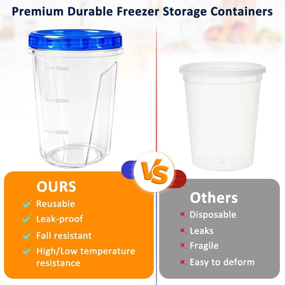 6-Piece 17oz + 6-Piece 34 Oz Reusable Freezer Storage Containers with Twist Top Lids Airtight, Small Plastic Food Storage Containers for Meal Prep