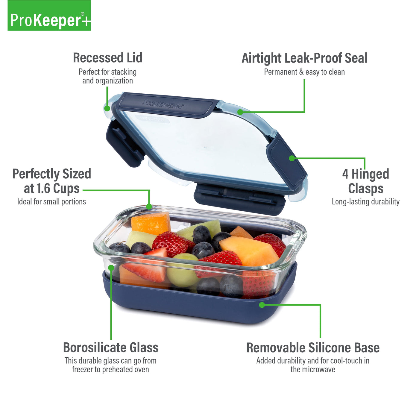 (2-pack) + 1.6 Cup Glass Food Storage Container with Silicone Base, Designed to Help with Pantry Storage and Everyday Organization