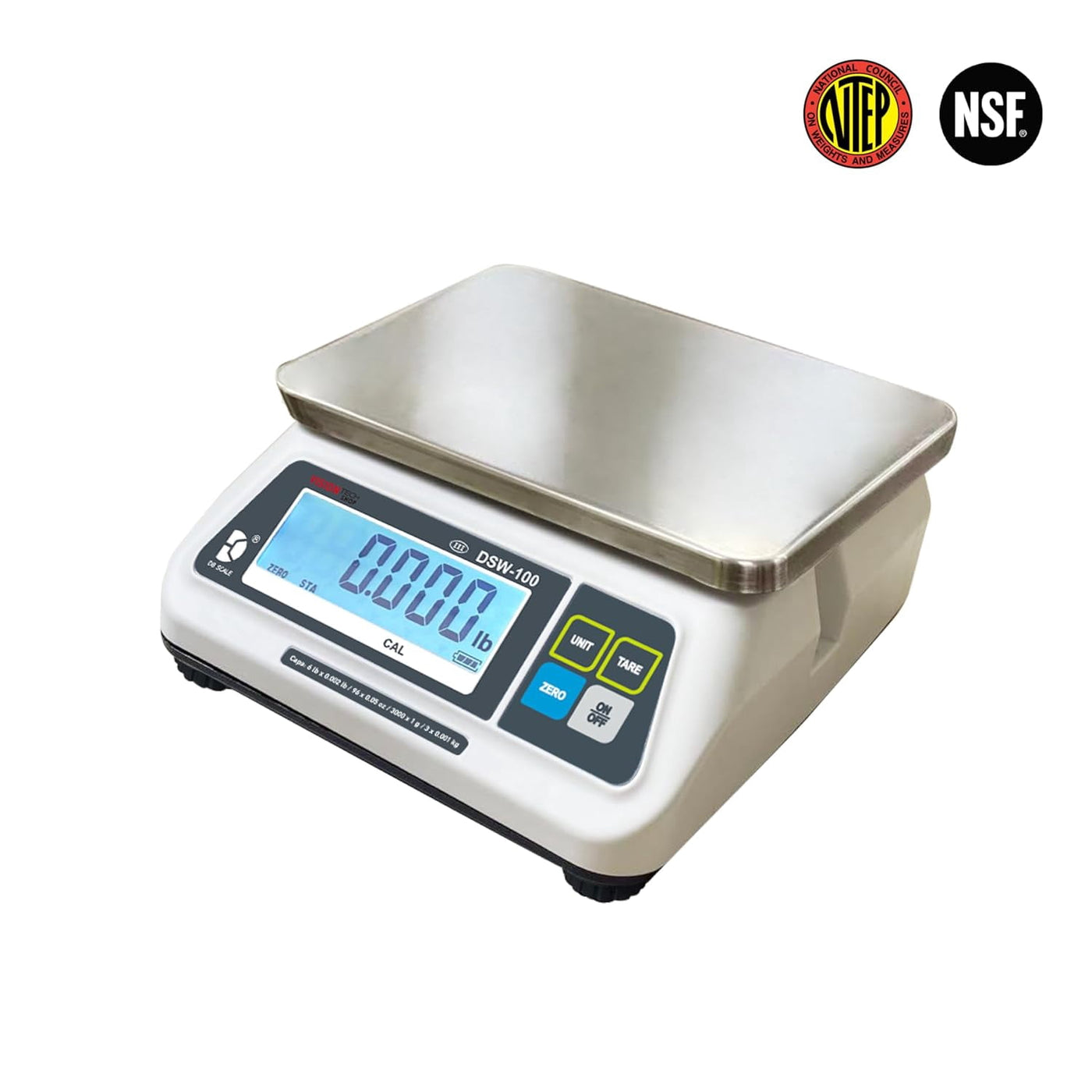 Dsw-100 Portion Food Scale with Single LCD Display, Stainless Steel Platter, 60lb Capacity, 0.02lb Readability, Lb/Oz/Kg/g Switchable