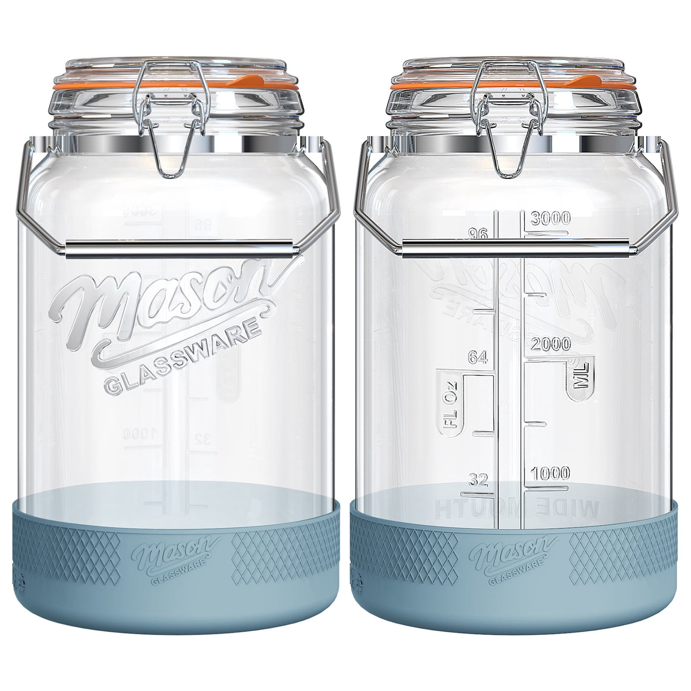 2 Packs 1 Gallon Glass Jar with Airtight Lids, Wide Mouth Mason Jars with Clip Top Lids and Stainless Steel Handle and Silicone Base