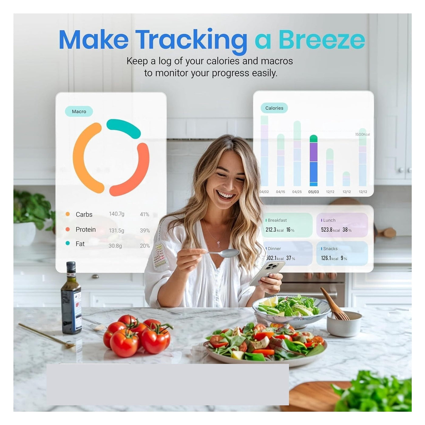 Smart 11lb Food Scale, Calorie and Macro Tracker with App, for Accurate Kitchen, Food and Portion Weighing