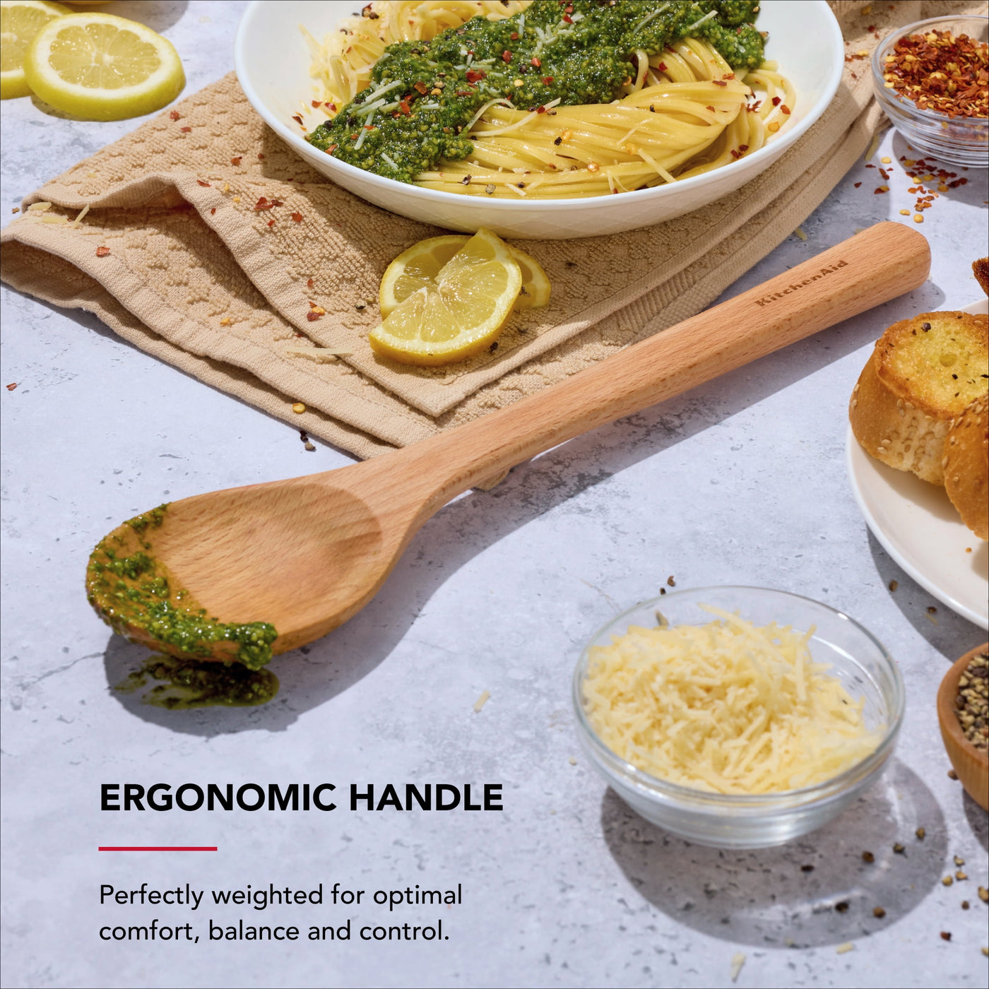 2-Piece Wooden Kitchen Cooking Utensils Set, Beech Wood, for Cooking, Mixing, Serving and Nonstick Cookware