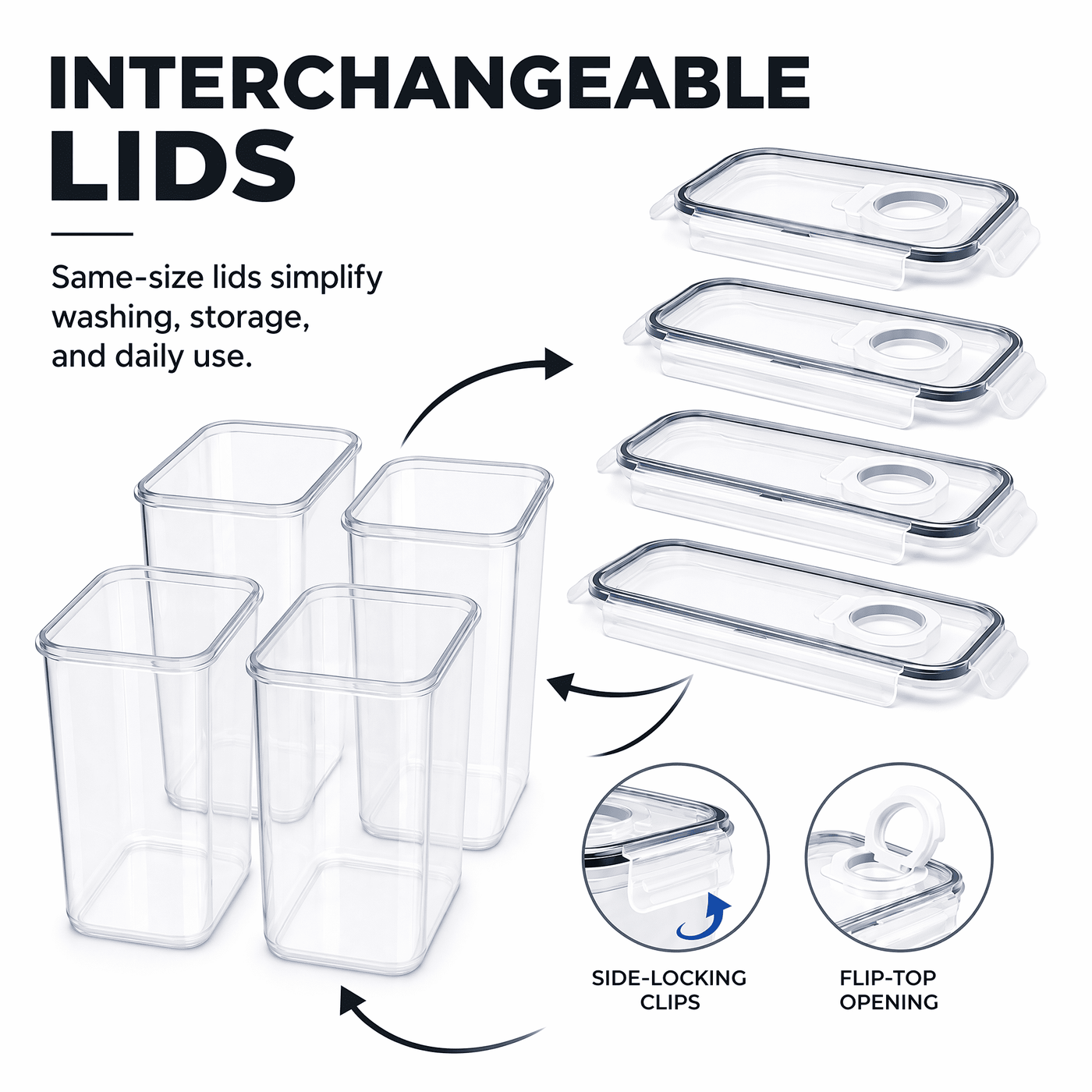Airtight Food Storage Containers with Lids, 4-Piece BPA-FREE Plastic Meal Prep Containers and Kitchen Pantry Organization Canisters for Cereal