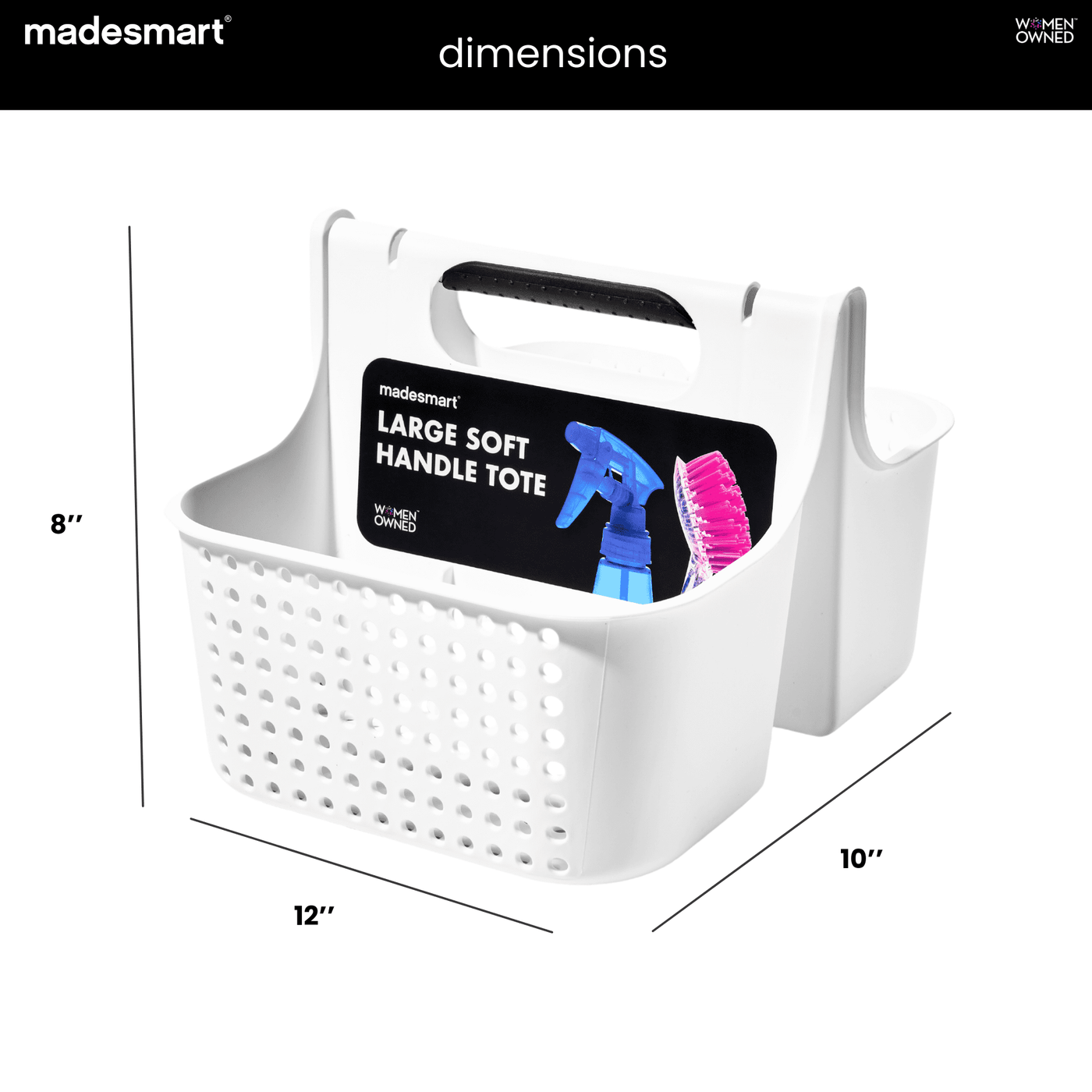 Soft Handle Tote, Kitchen Undersink Organization, Brushes and Dish Soap Storage, Ventilation Holes, White