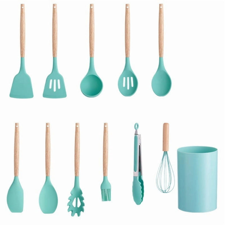 12-Piece Food Grade Silicone Kitchen Utensil Set Nonstick Cookware Friendly Cooking Spatula Soup Spoon Household Full Kitchen Tool Kit