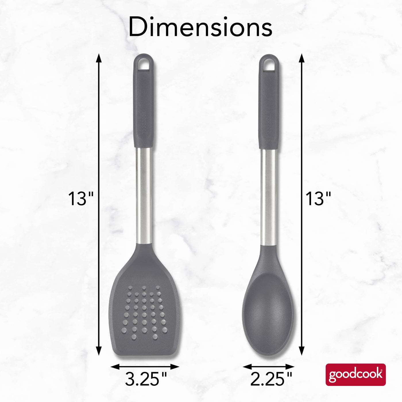 2-Piece Turner and Spoon Set for Kitchen Cooking, Stainless Steel with Nylon Heads, for Cooking, Mixing, Serving and Nonstick Cookware
