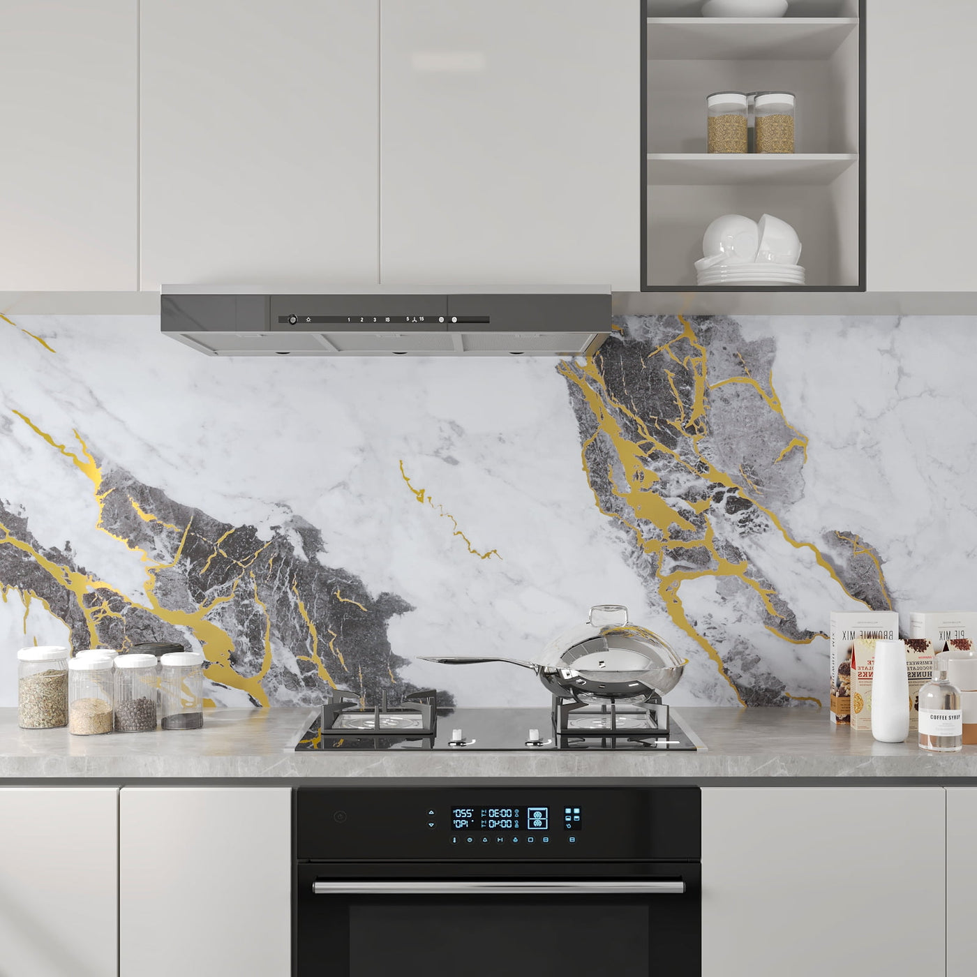 Chihut 12"x100" Grey Gold Marble Contact Paper for Countertops Waterproof Self Adhesive Peel and Stick Contact Paper for Kitchen Backsplash Matte