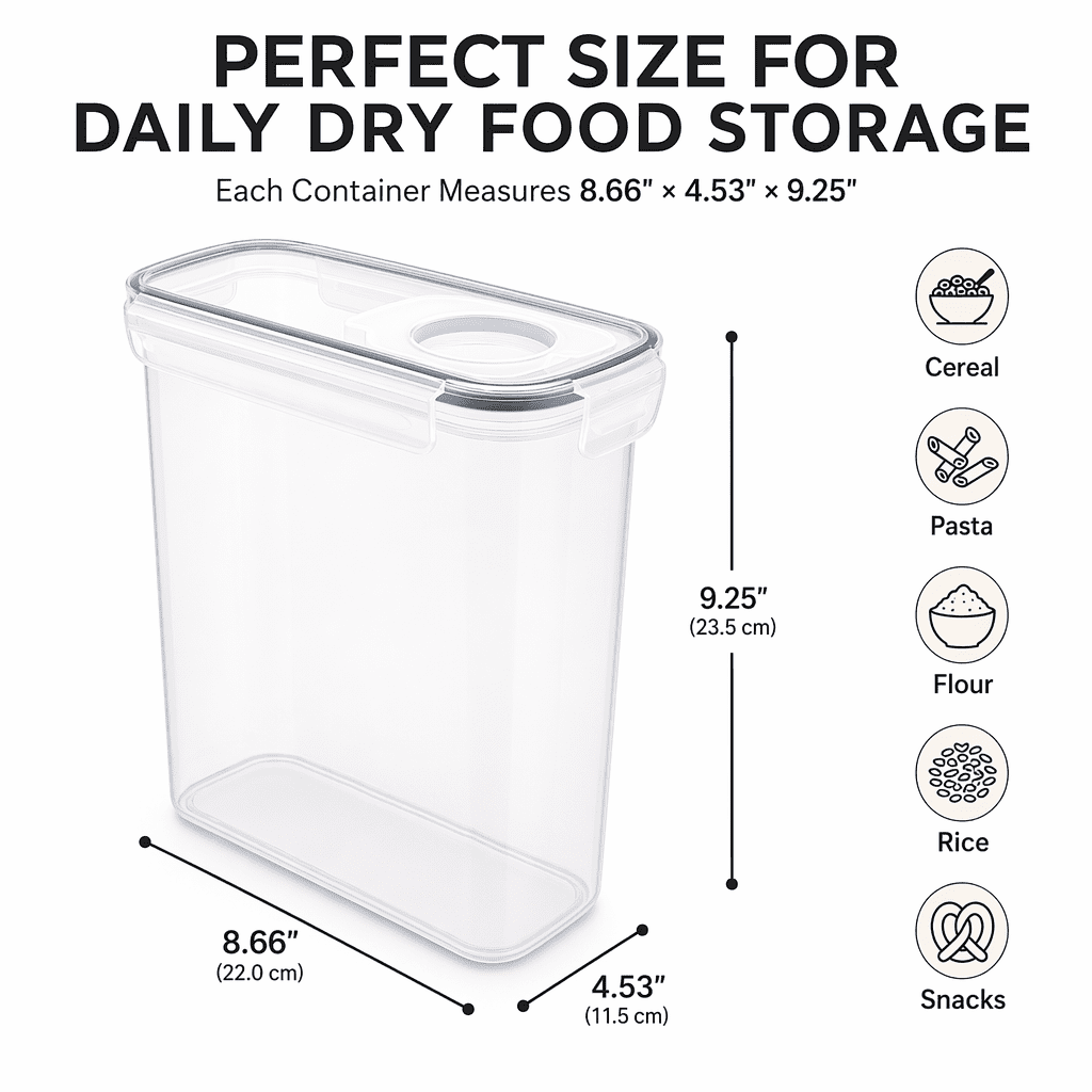 Airtight Food Storage Containers with Lids, 4-Piece BPA-FREE Plastic Meal Prep Containers and Kitchen Pantry Organization Canisters for Cereal