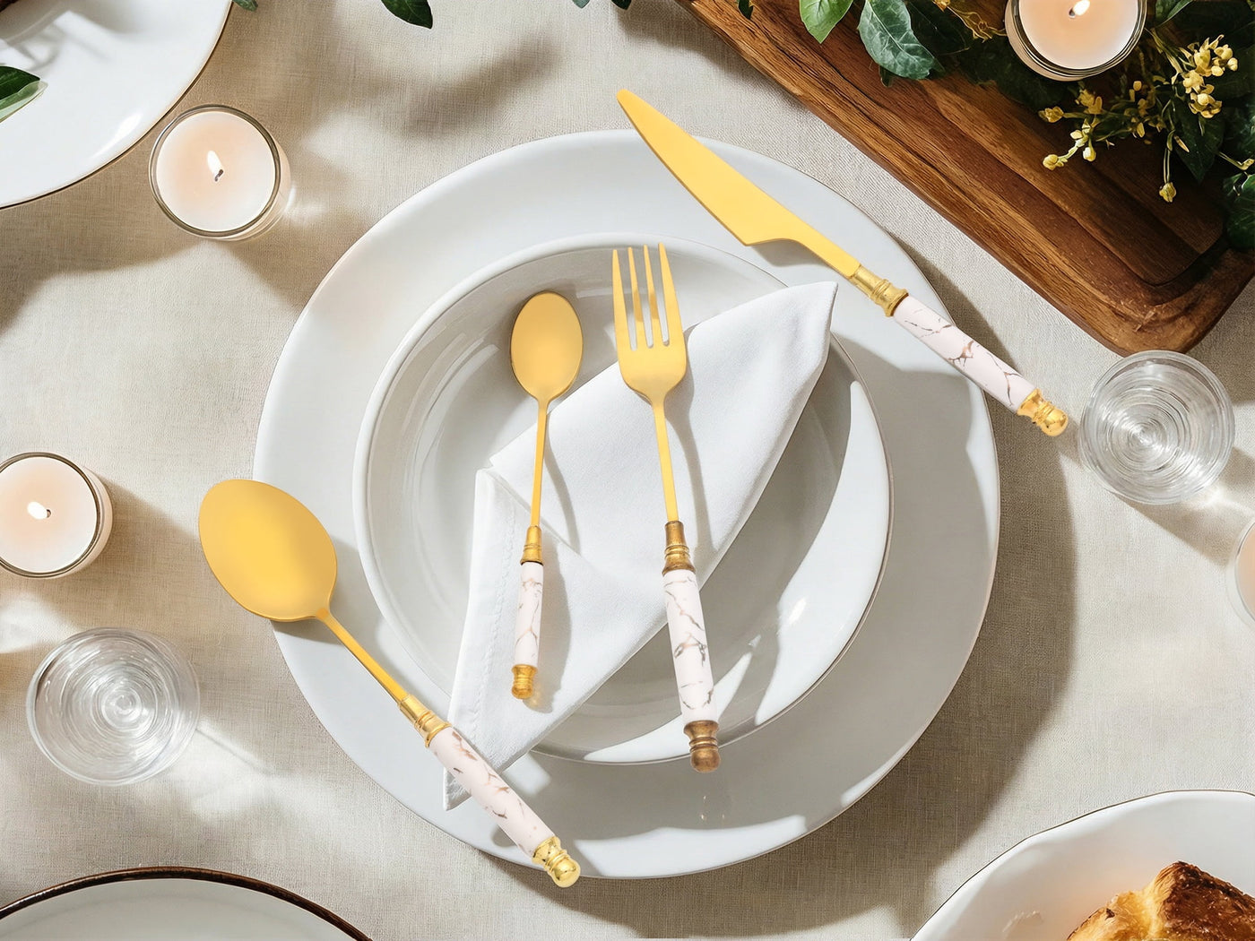4-Piece Stainless Steel Flatware Set for 1 White, for Everyday Home Kitchen Cooking, Storage and Organization