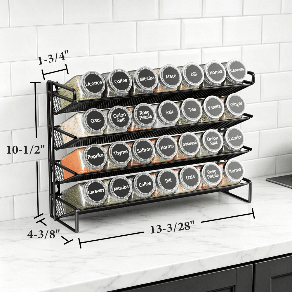 Spice Rack Organizer with 28 Jars, Black, Countertop or Wall Mount, for Pantry Organization, Meal Prep and Dry Food Storage