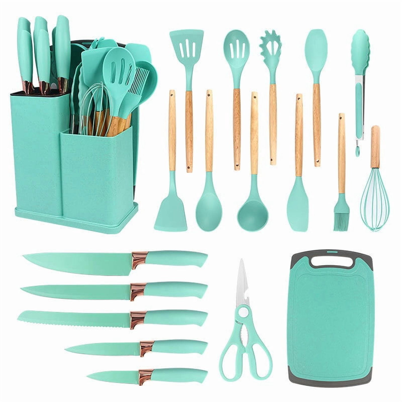 19-Piece Silicone Kitchen Utensils Set Nonstick Cooking Spatula Spoon Knife Combo with Storage Bucket Multifunctional Kitchen Cooking Tool Kit