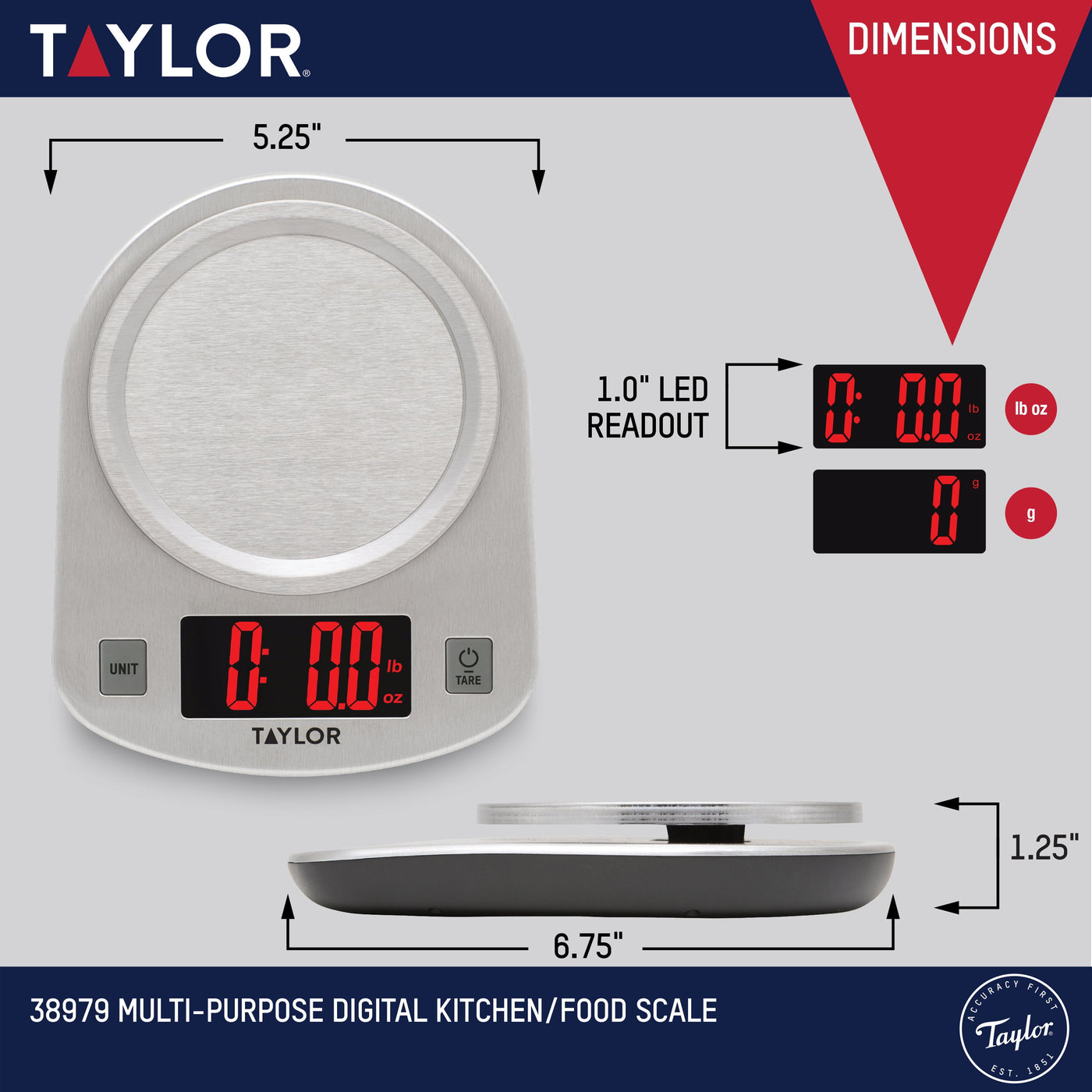 Digital Stainless Steel LED 11 Lb. Kitchen Scale and Food Scale, for Accurate Kitchen, Food and Portion Weighing