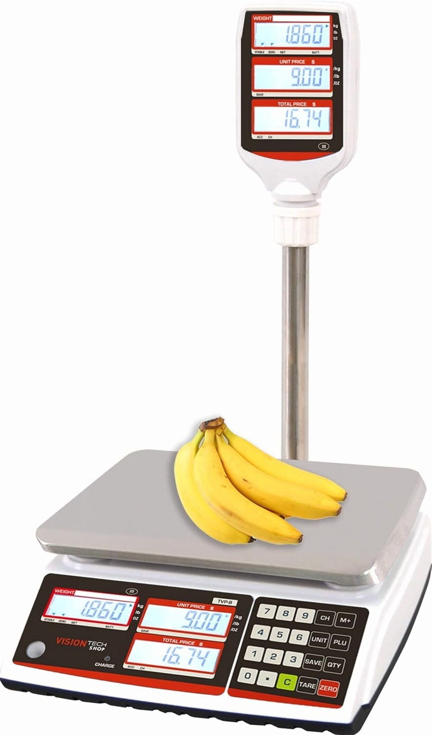 Tvp-60p Price Computing Scale with Pole Display, Lb/Oz/Kg, 60lb Capacity, 0.01lb Readability, Ntep Legal for Trade Coc #19-038, Nsf Certified