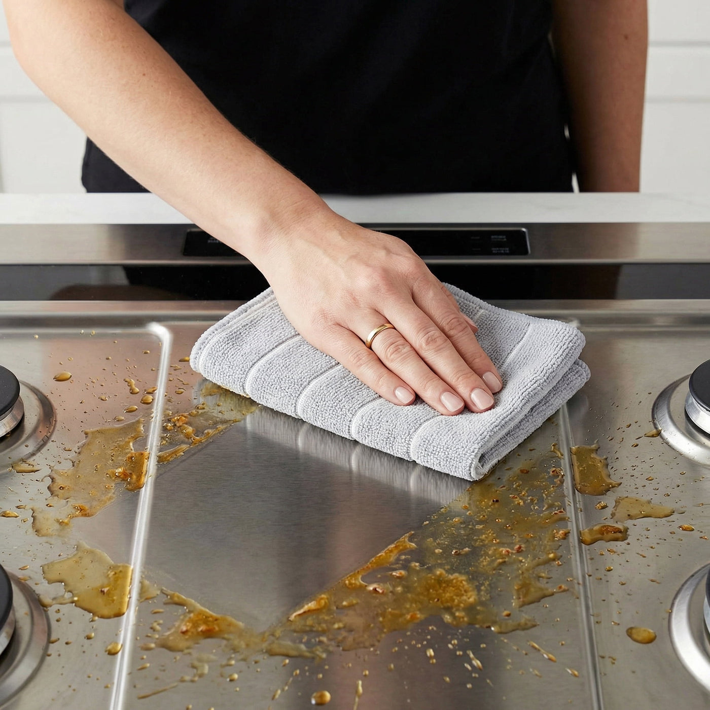 6-Piece Microfiber Absorbent Striped Cleaning Cloths Grey 12" X 12", for Drying Dishes, Wiping Counters and Everyday Kitchen Cleaning