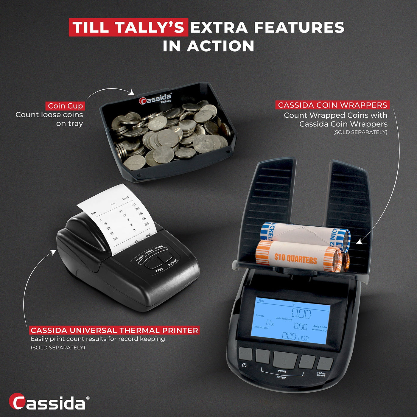 Cassida Tilltally Hybrid Bill and Coin Counting Scale, for Accurate Kitchen, Food and Portion Weighing