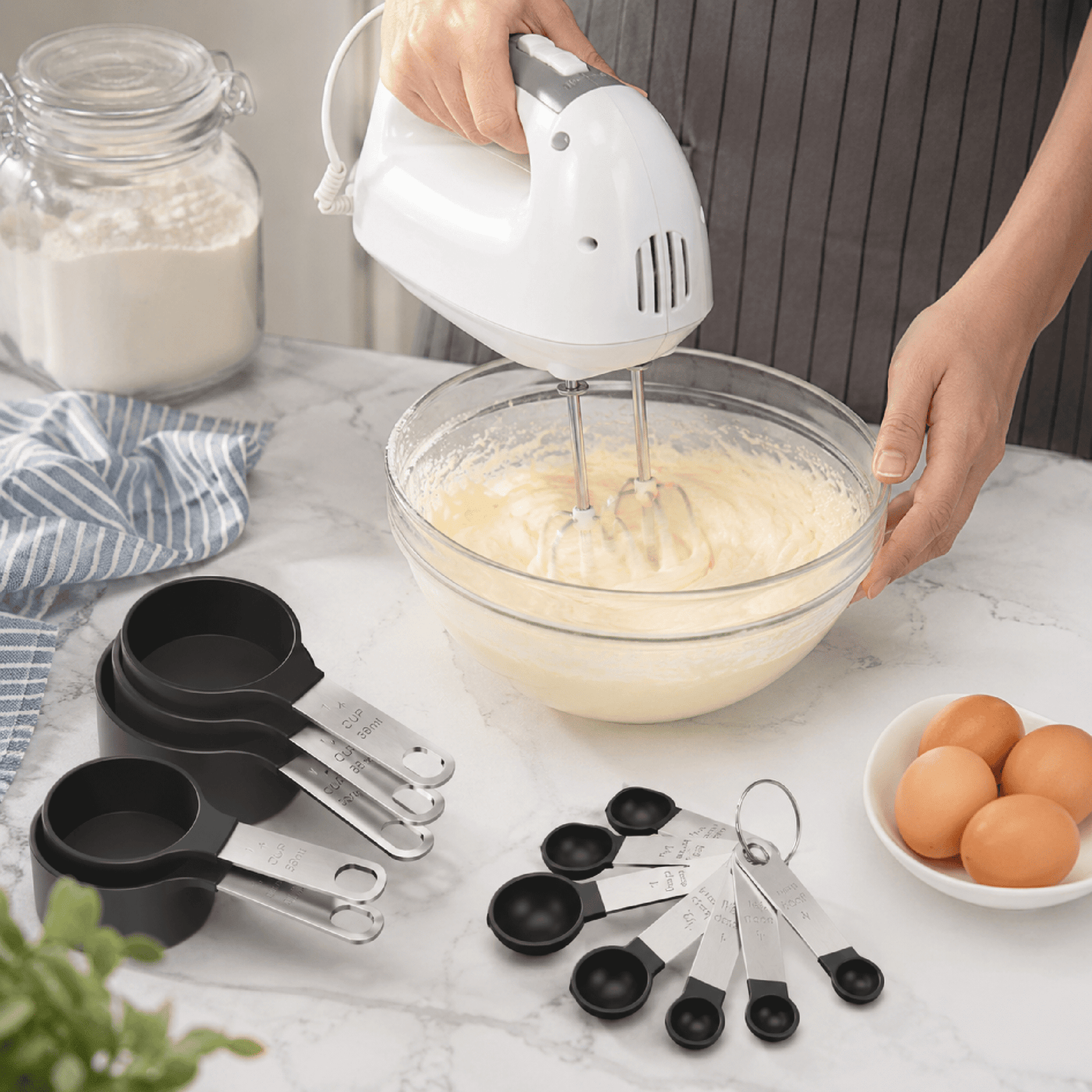 Measuring Cups Spoons Set Stainless Steel 10-Piece Black Nesting Stackable Food Grade Cooking Baking