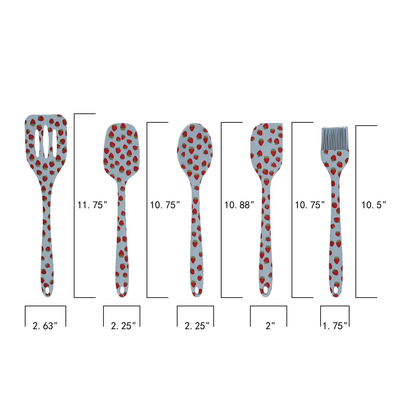 Just Feed Me By Jessie James Decker 5-Piece Silicone Kitchen Gadget Set, Strawberry, for Everyday Home Kitchen Cooking, Storage and Organization