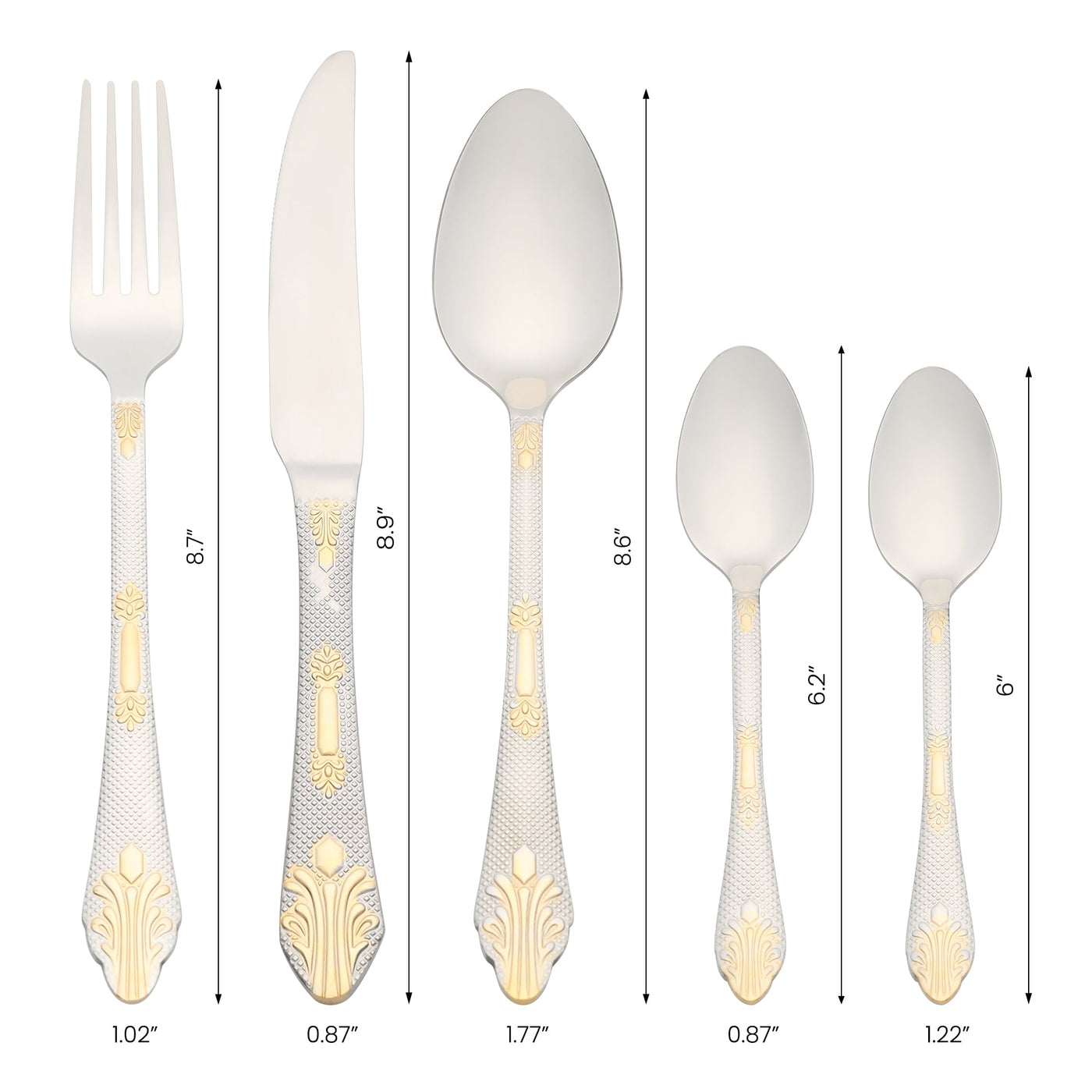 20-Piece Stainless Steel Floral Flatware Set for 4 Silver/Gold, for Everyday Home Kitchen Cooking, Storage and Organization