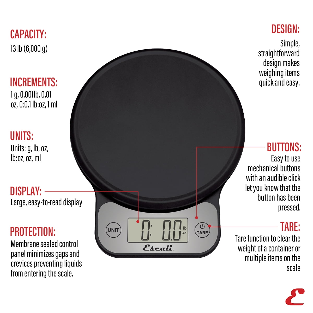 Digital Food Scale, Multi-functional Kitchen Scale, Precise Weight Measuring and Portion Control, 7.62 X 6.1 X 1.28 Inches, Black (t136)