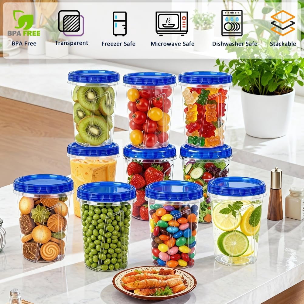 6-Piece 17oz + 6-Piece 34 Oz Reusable Freezer Storage Containers with Twist Top Lids Airtight, Small Plastic Food Storage Containers for Meal Prep