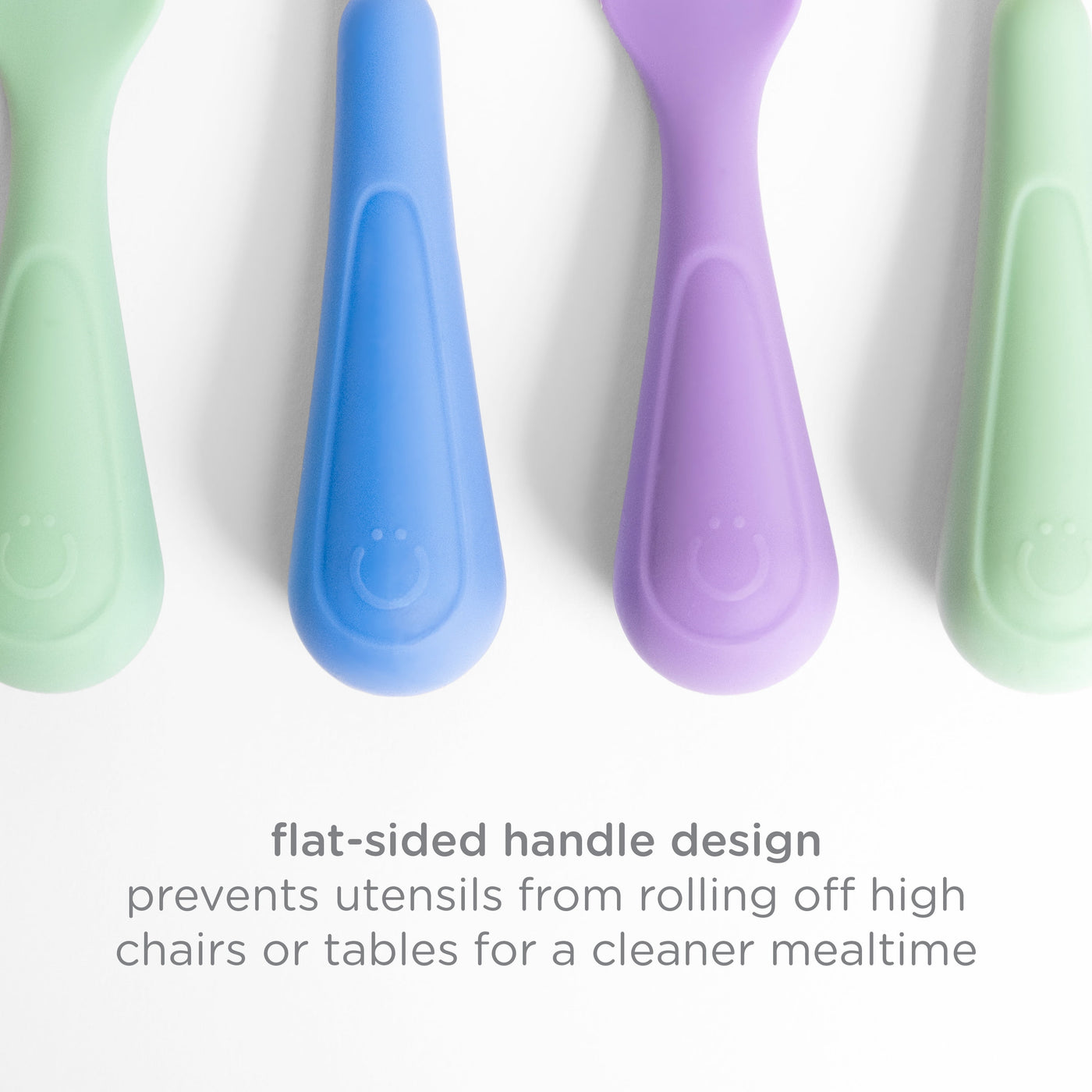 Stainless Steel Toddler Utensil Set, Includes 2 Forks and 2 Spoons, Polaris Blue and Sugar Snap Green, 4-Pack, Food Grade Silicone
