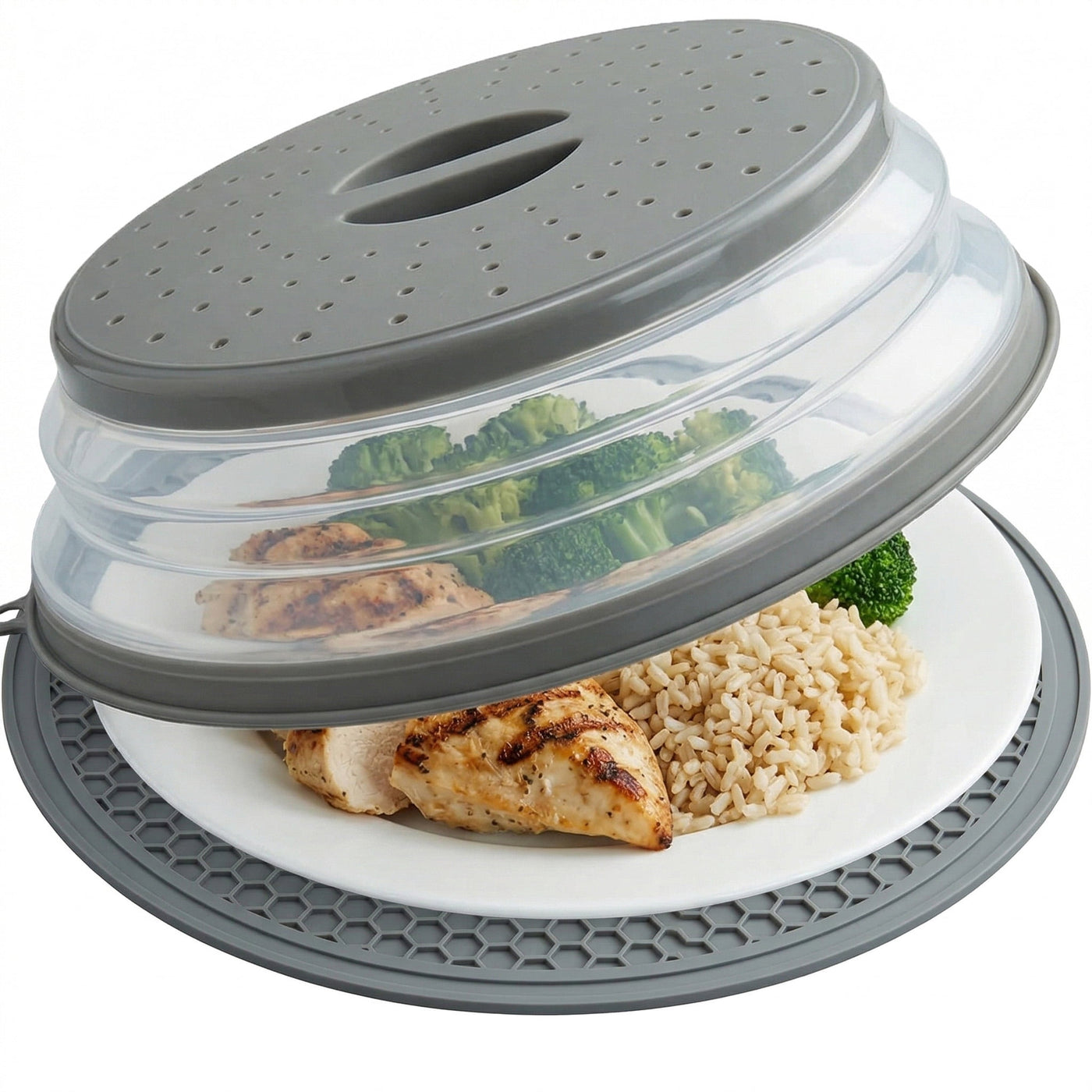 2 in 1, Microwave Splatter Cover for Food and Silicone Placemat, Collapsible and Vented Plate and Dish Cover, BPA Free Splatter Guard Lid