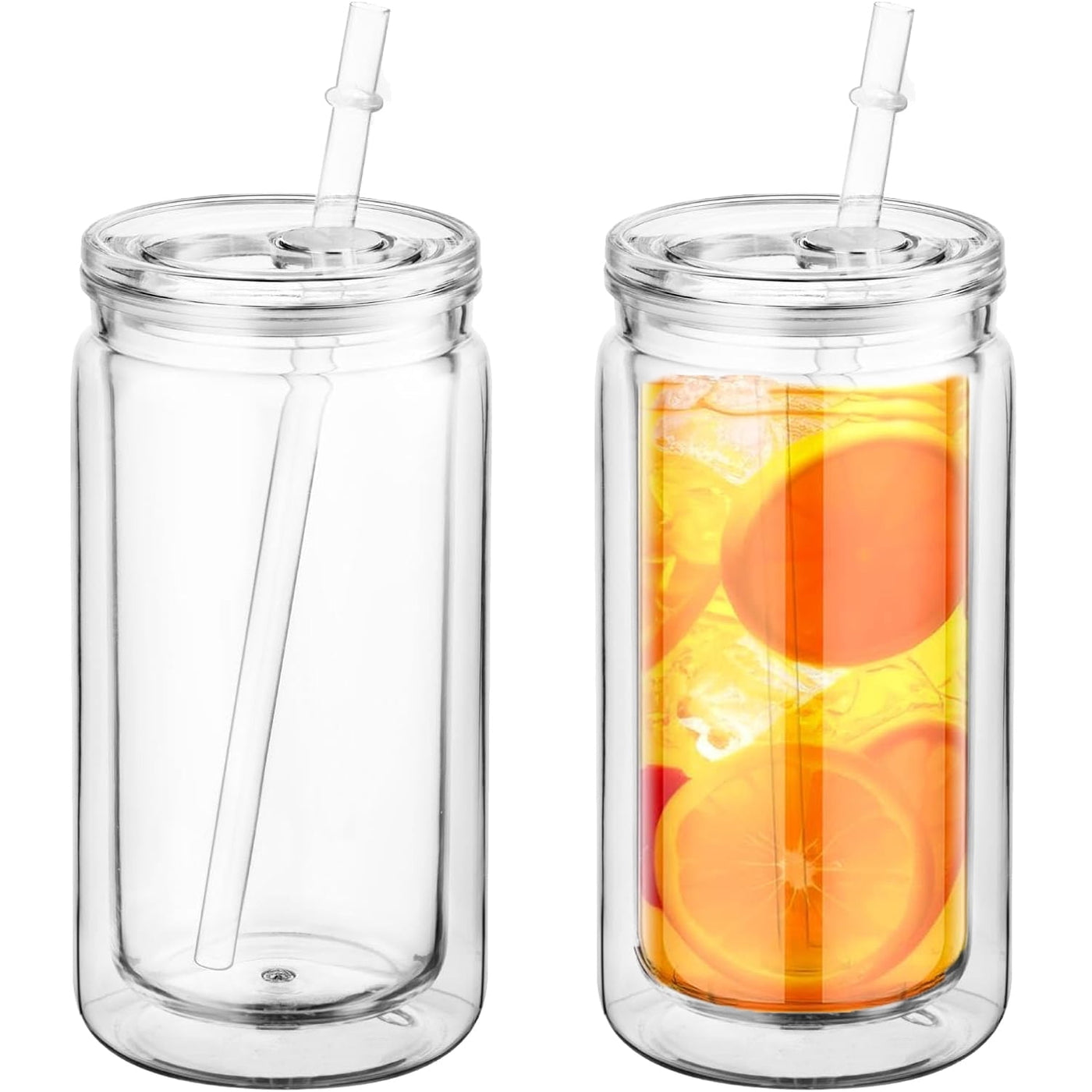 2-Pack Clear Plastic Tumblers with Lids and Straws Each Holding 16 Ounces Perfect for Iced Coffee Water Milk Beer Juice and Other Beverages