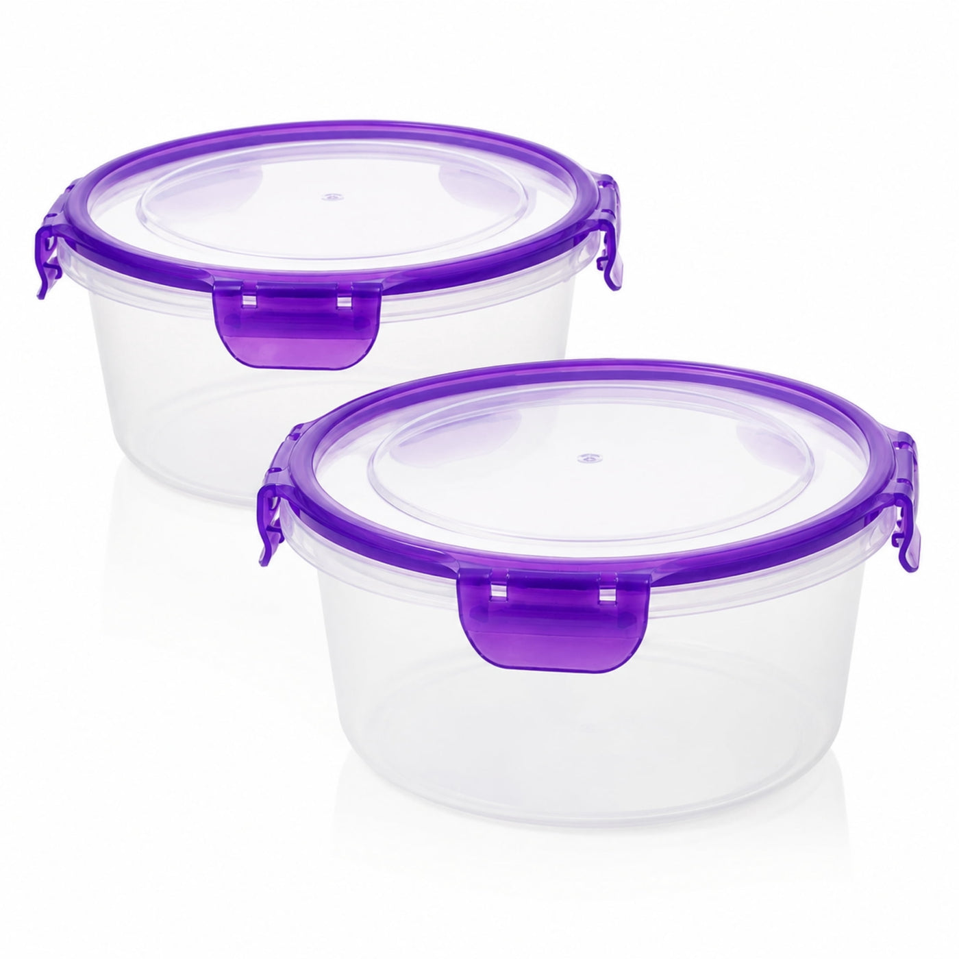 (2) Round Food Storage Container with Purple Locking Lid, 51 Oz Capacity BPA-FREE Reusable Meal Prep Bowl