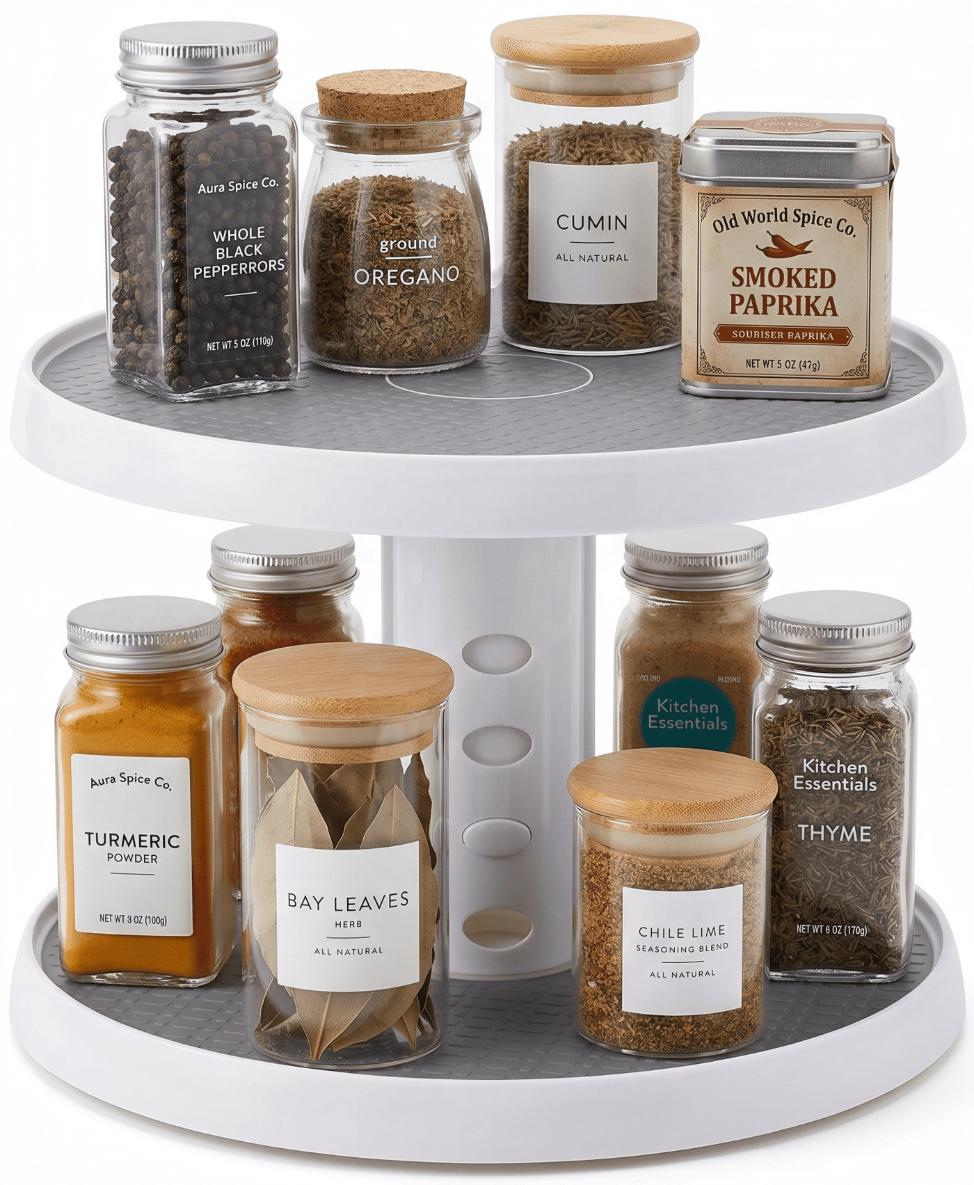 2 Tier Lazy Susan Turntable Organizer 10'' Rotating Spice Rack Organization for Cabinet, Kitchen, Pantry, Countertop, Bathroom, Vanity