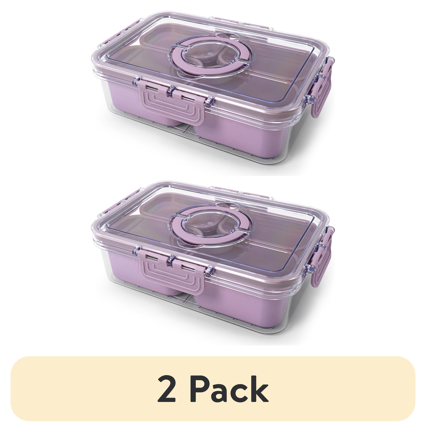 (2-pack) Cook with Color Purple Portable 4-Compartment Snack Food Storage Container, Portable and Dishwasher Safe with Ice Packs