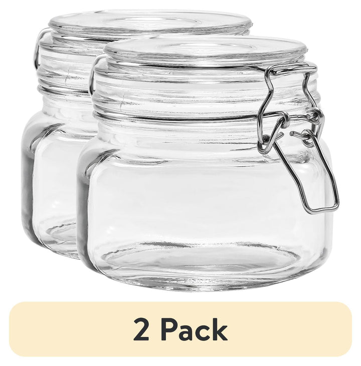 (2-pack) 17 Oz Glass Airtight Food Storage Jar Canister with Locking Lid, Pantry Organizer Container for Dry Food, Coffee, Sugar