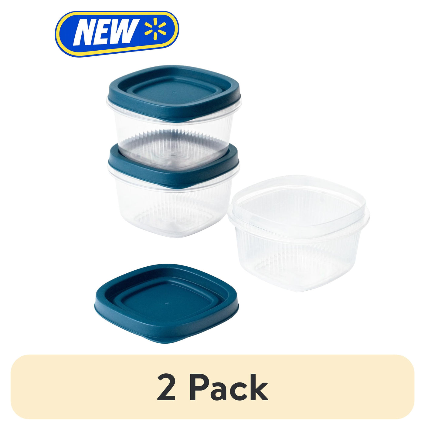 (2-pack) Reusable Food Storage Container, Small Square, Plastic, 3-Pack, 3 Containers with Lids, 2 Cups, Ideal for Snacks and Fresh Ingredients